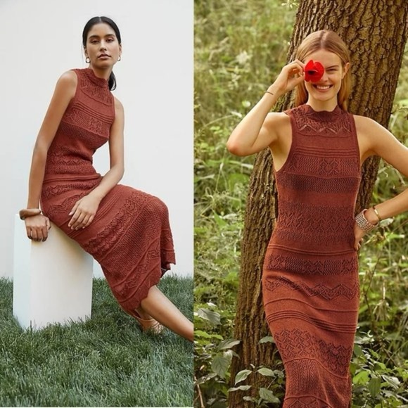 NWT ANTHROPOLOGIE Cruchet Rust Sleeveless midi Dress size S - Picture 3 of 12